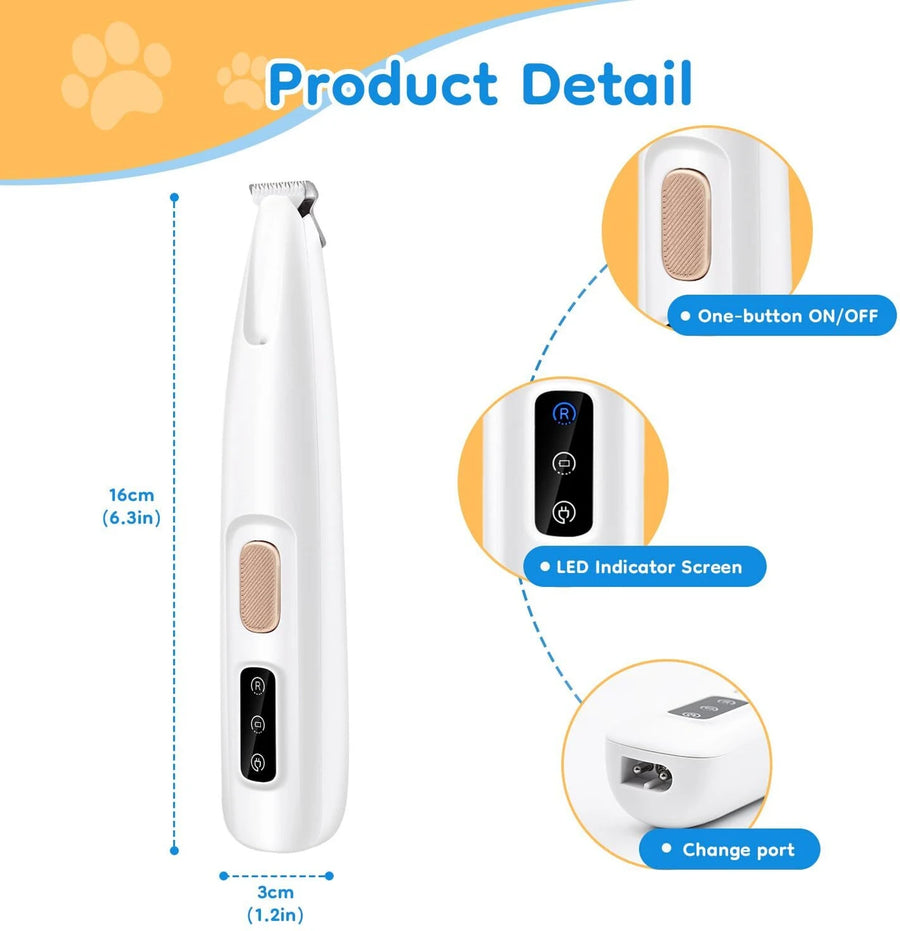 Pet Paw Waterproof Trimmer with LED Light