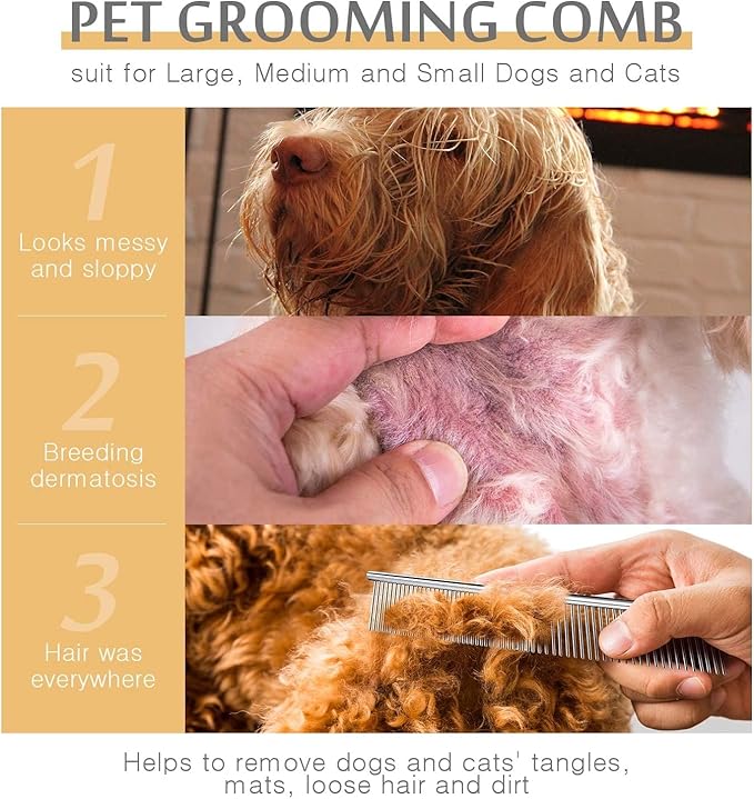 Peigne professionnel en acier inoxydable pour toilettage d'animaux