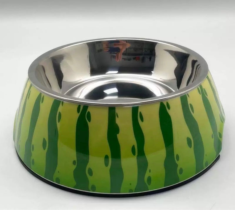 Gamelle antidérapante en acier inoxydable motif pastèque pour animaux de compagnie