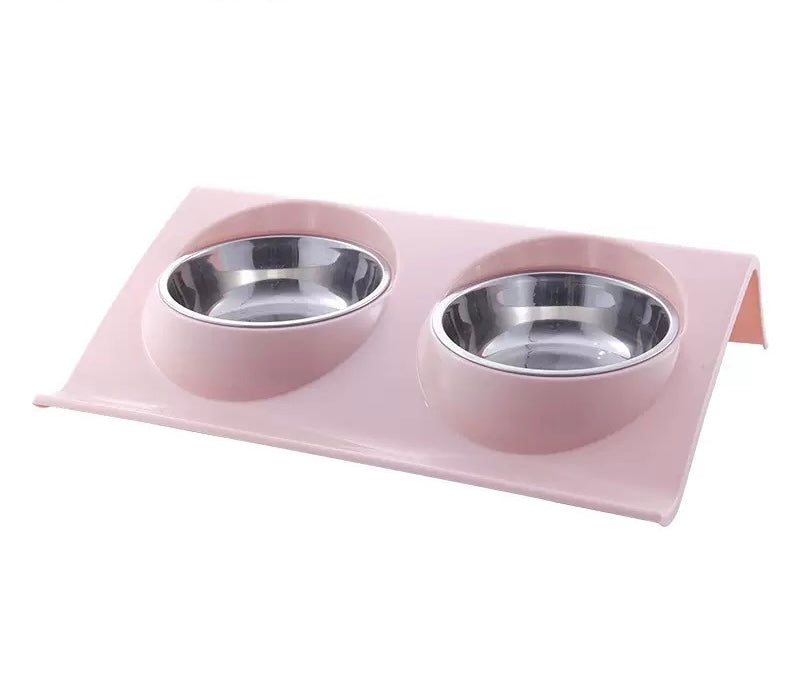 Elevated Tilted Double Stainless Steel Pet Bowl Stand