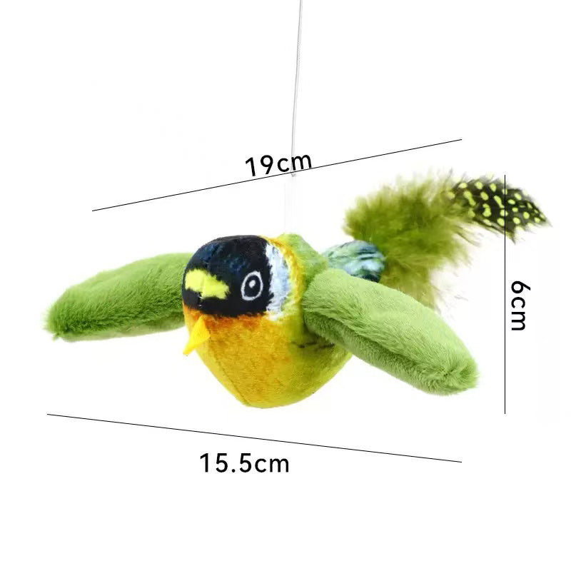 Jouet interactif pour chat – Mini oiseau vert aux ailes battantes