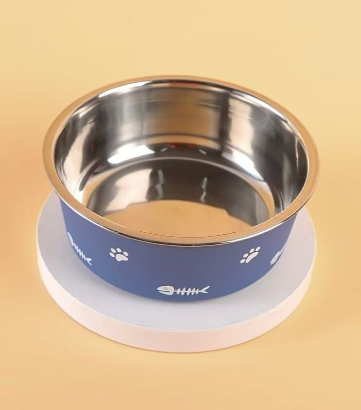Stainless Steel Feeding Bowl with Fish Bone and Paw Printings