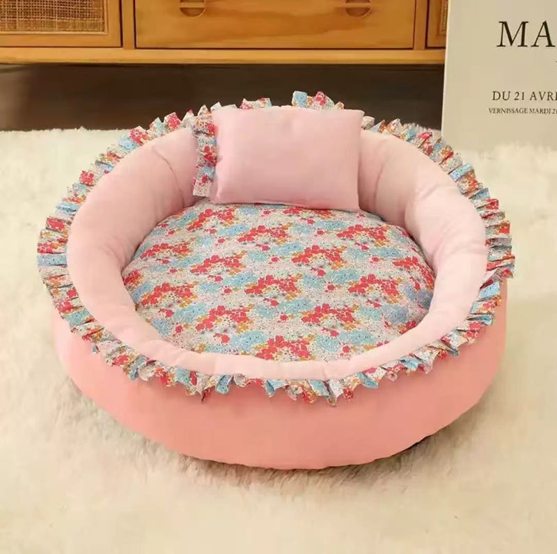 Cozy Round Pet Nest Bed with Soft Pillow