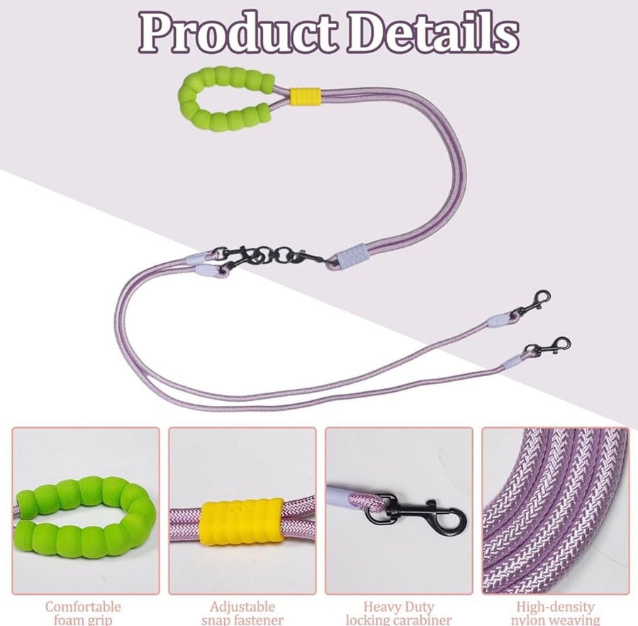 Laisse mains libres pour chien avec crochet pivotant à 360° pour un ou deux chiens