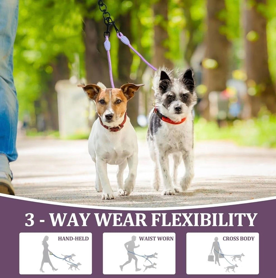 Laisse mains libres pour chien avec crochet pivotant à 360° pour un ou deux chiens